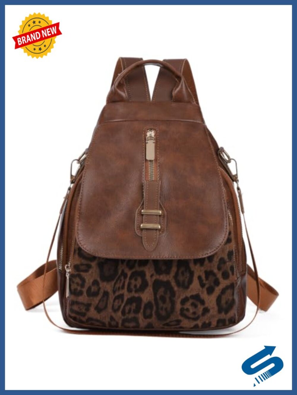 Mini Backpack Purse Faux Leather Leopard Flap Daypack Travel